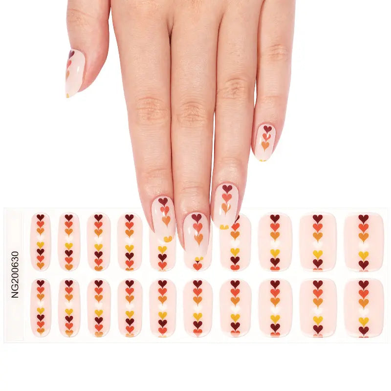 Huizi Wholesale Autumn Hearts Gel Nail Stickers Seasonal Nail Art Wraps for Salon & Brand Customization HUIZI