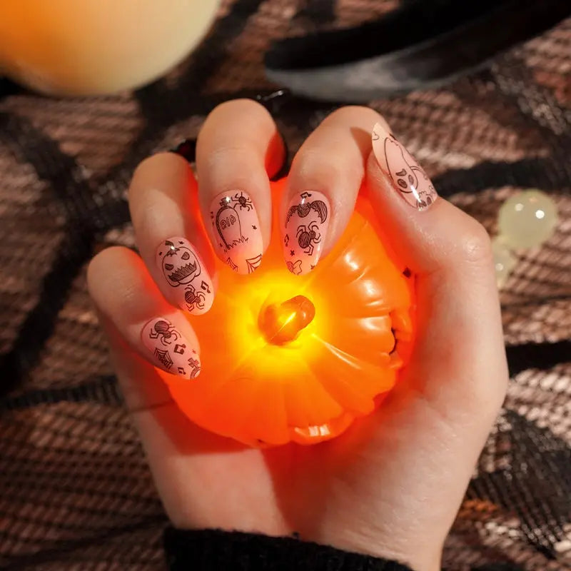 Huizi Wholesale Halloween Pumpkin and Ghost Gel Nail Stickers Custom Festive Nail Wraps HUIZI