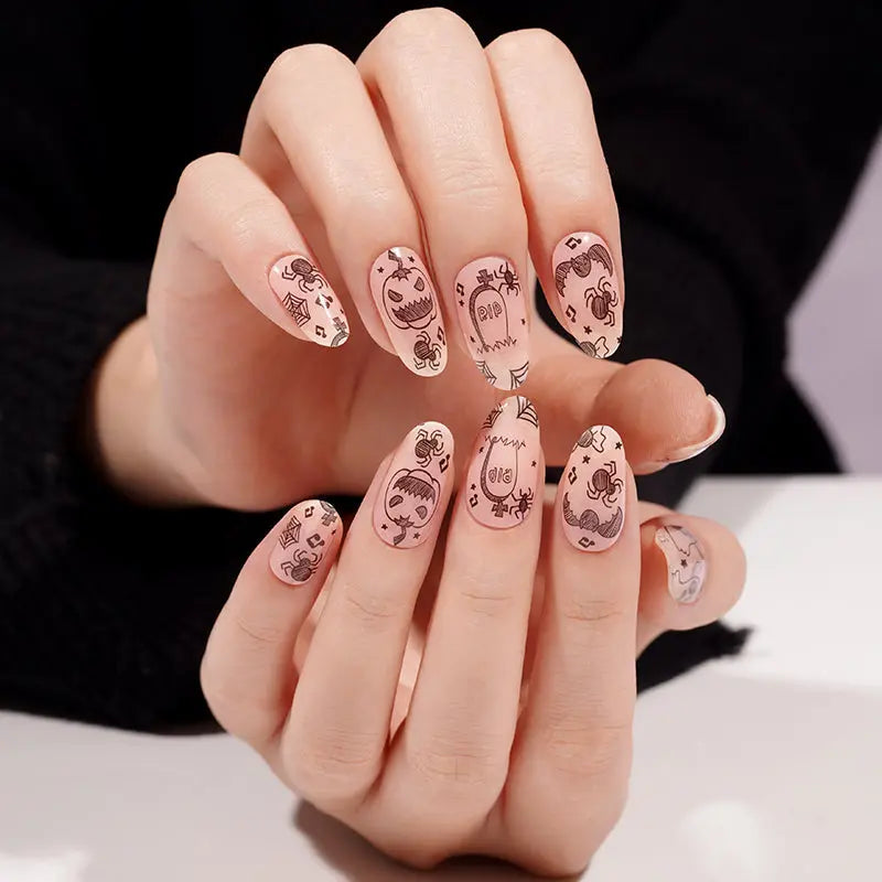 Huizi Wholesale Halloween Pumpkin and Ghost Gel Nail Stickers Custom Festive Nail Wraps HUIZI