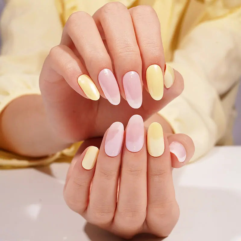Huizi Wholesale Purple and Yellow Mirror Chrome Gel Nail Stickers HUIZI