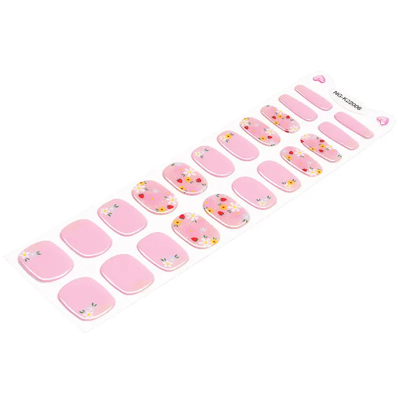 Kids Gel Nail Strips – Pink Floral Design Semi Cured Wraps OEM & Wholesale Available HUIZI