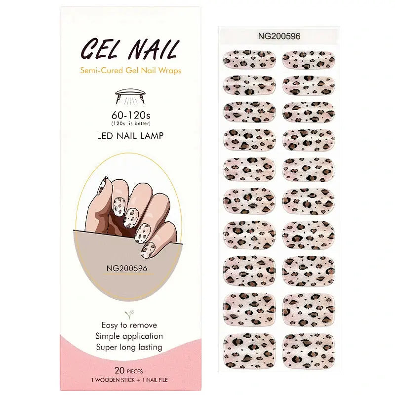 Leopard Print Gel Nail Stickers Wholesale Glitter Gel Nail Strips Custom HUIZI