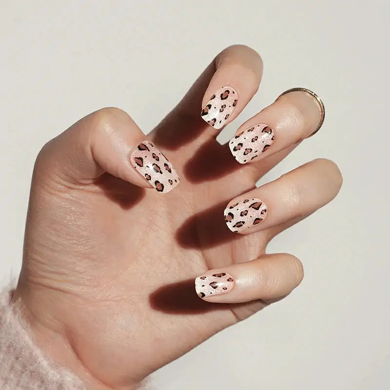 Leopard Print Gel Nail Stickers Wholesale Glitter Gel Nail Strips Custom HUIZI