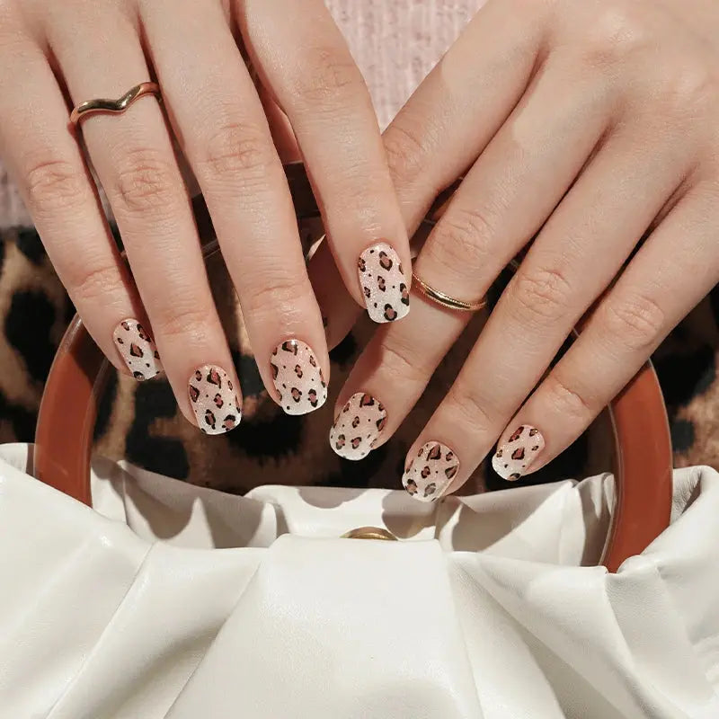 Leopard Print Gel Nail Stickers Wholesale Glitter Gel Nail Strips Custom HUIZI