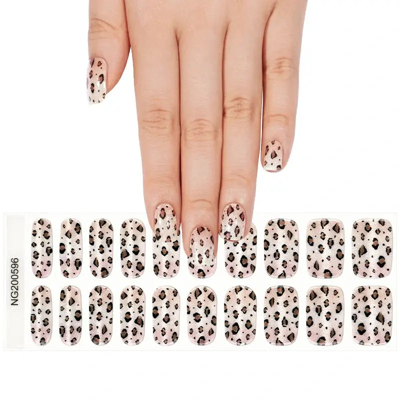 Leopard Print Gel Nail Stickers Wholesale Glitter Gel Nail Strips Custom HUIZI