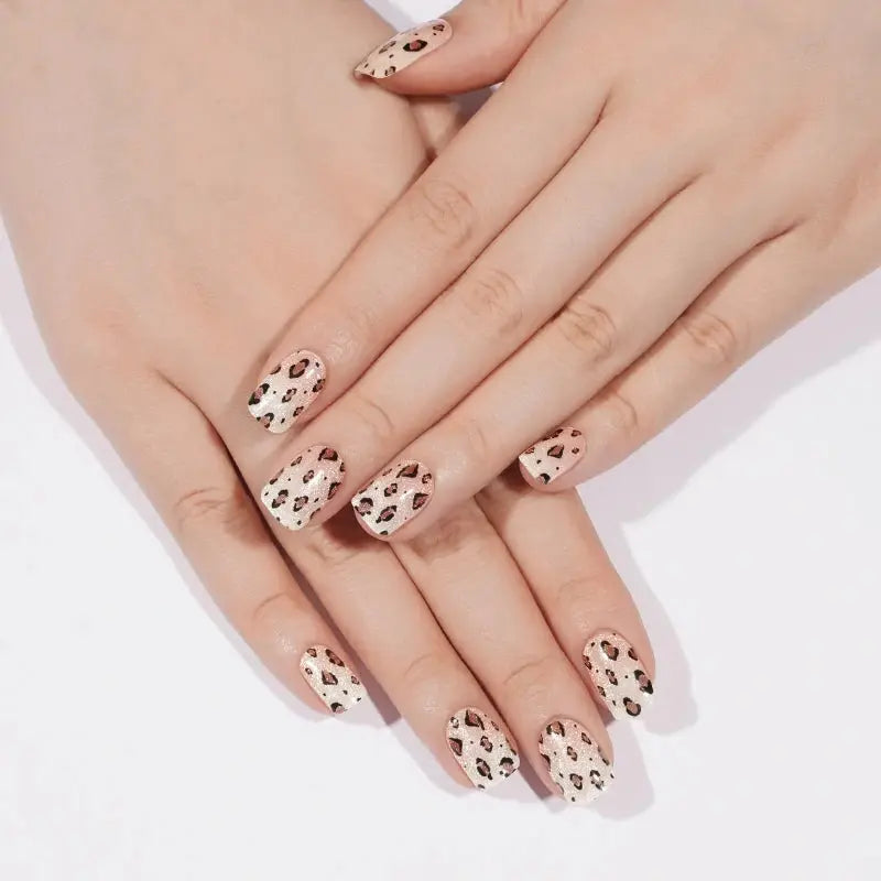 Leopard Print Gel Nail Stickers Wholesale Glitter Gel Nail Strips Custom HUIZI