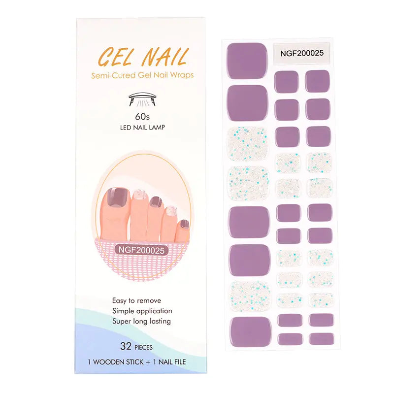 Mass-Produced Gel Toe Nail Wraps Wholesale Bulk Gel Toe Wraps Big Glitter, Purple HUIZI