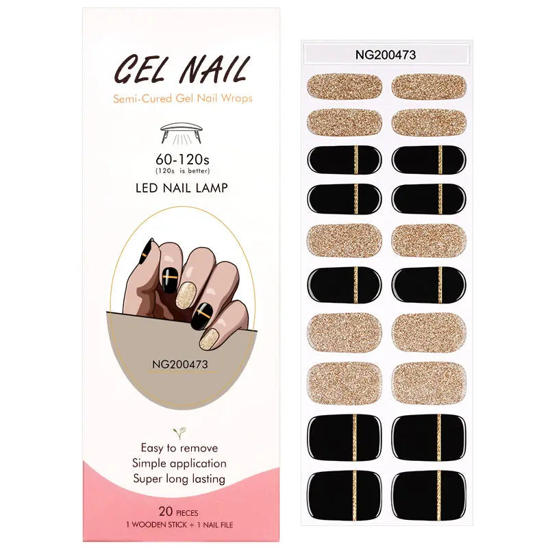 Nail Art Sticker Supplier Custom Glitter Semi Cured Gel Nail Strips HUIZI