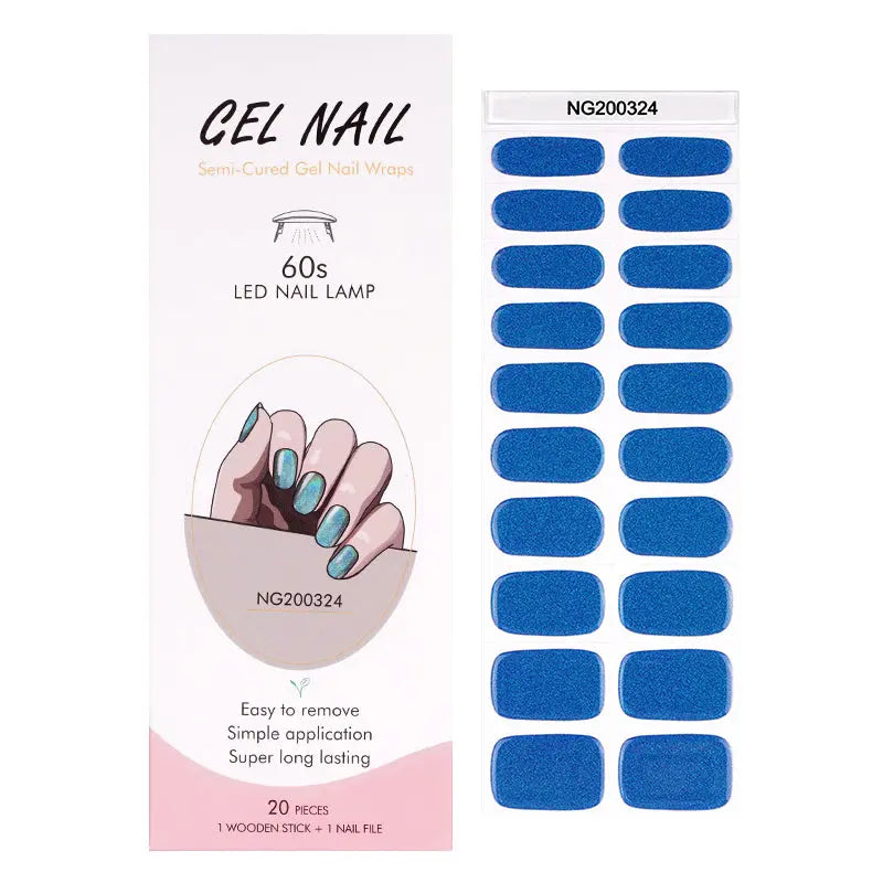 OEM Semitransparent Gel Nail Strips Laser Glitter Blue Color Uv Led 20 Strips Gel Polish Nail Art - Huizi HUIZI