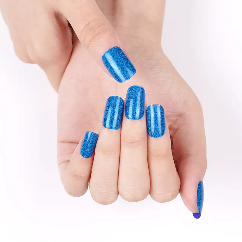 OEM Semitransparent Gel Nail Strips Laser Glitter Blue Color Uv Led 20 Strips Gel Polish Nail Art - Huizi HUIZI