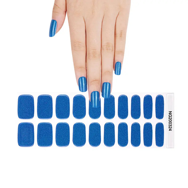 OEM Semitransparent Gel Nail Strips Laser Glitter Blue Color Uv Led 20 Strips Gel Polish Nail Art - Huizi HUIZI