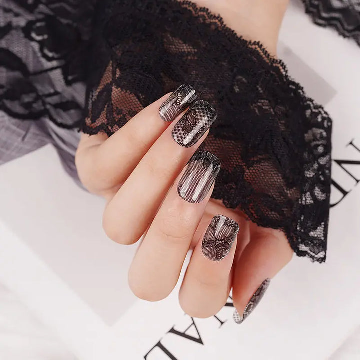 Oem Black Lace Nail Art Gel Nail Stickerscustom Clear Nail Stickers -