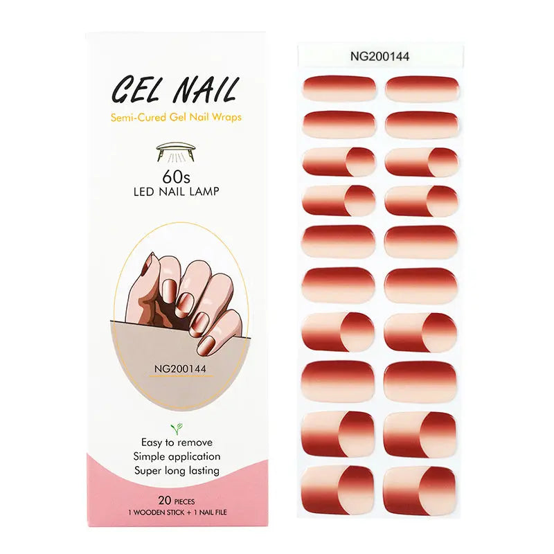 Personalized Gel Nails Using Custom Nail Wraps Double Ombre French Red Nails - Huizi HUIZI