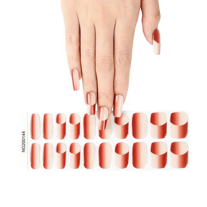 Personalized Gel Nails Using Custom Nail Wraps Double Ombre French Red Nails - Huizi HUIZI