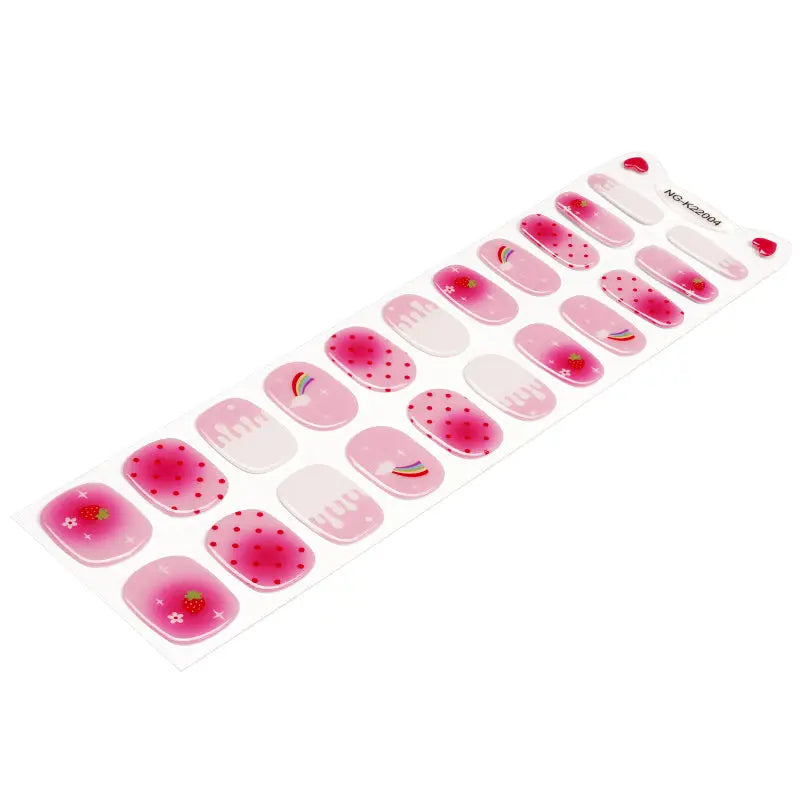 Pink Kids Gel Nail Strips Cute Rainbow Strawberry Design Wholesale Custom at Huizi HUIZI