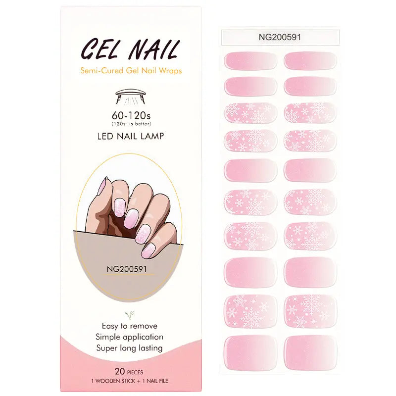 Pink Snowflake Gel Nail Strips Wholesale Winter Wonderland Nail Wraps Collection HUIZI