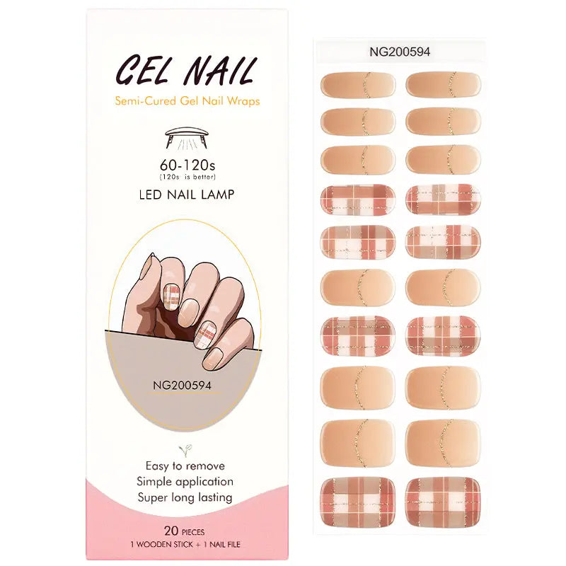Plaid Gel Nail Stickers Custom Plaid & French Tip Gel Nail Strips Wholesale HUIZI