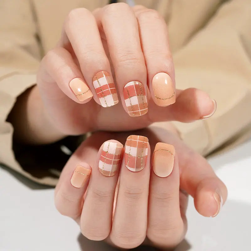 Plaid Gel Nail Stickers Custom Plaid & French Tip Gel Nail Strips Wholesale HUIZI