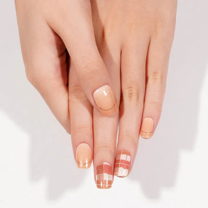 Plaid Gel Nail Stickers Custom Plaid & French Tip Gel Nail Strips Wholesale HUIZI