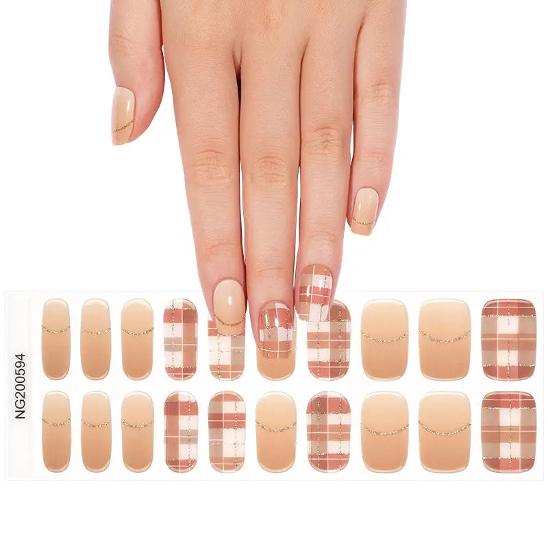 Plaid Gel Nail Stickers Custom Plaid & French Tip Gel Nail Strips Wholesale HUIZI