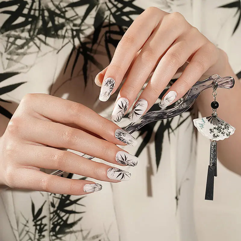 Private Label Black and White Bamboo Pattern Gel Nail Stickers HUIZI