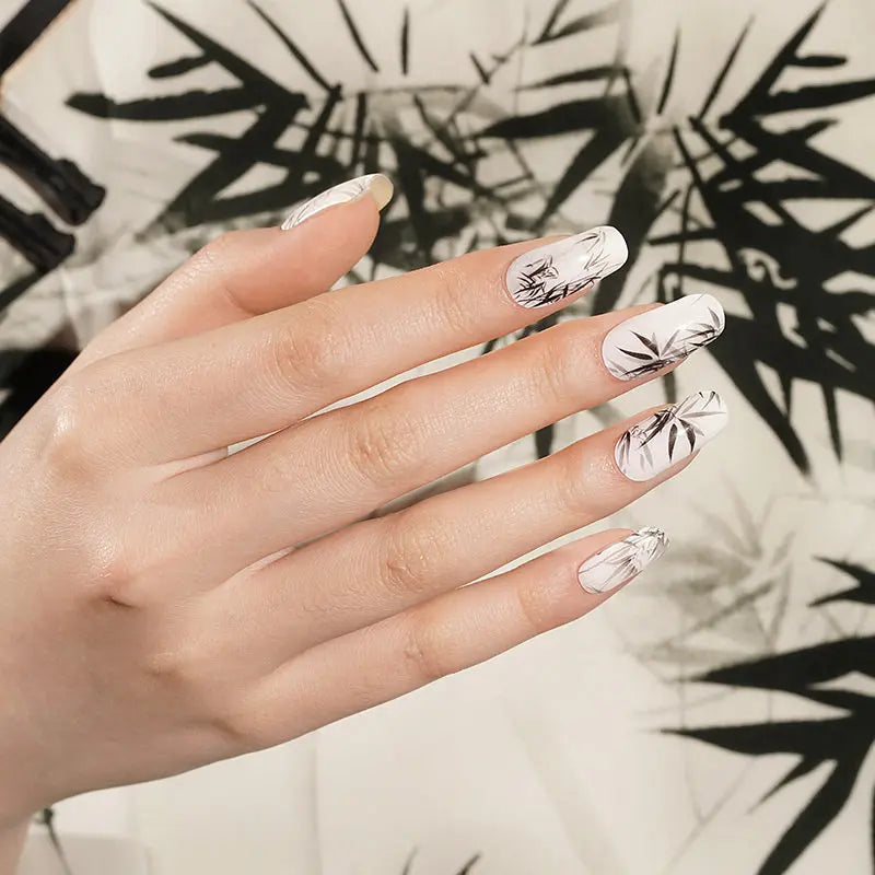 Private Label Black and White Bamboo Pattern Gel Nail Stickers HUIZI