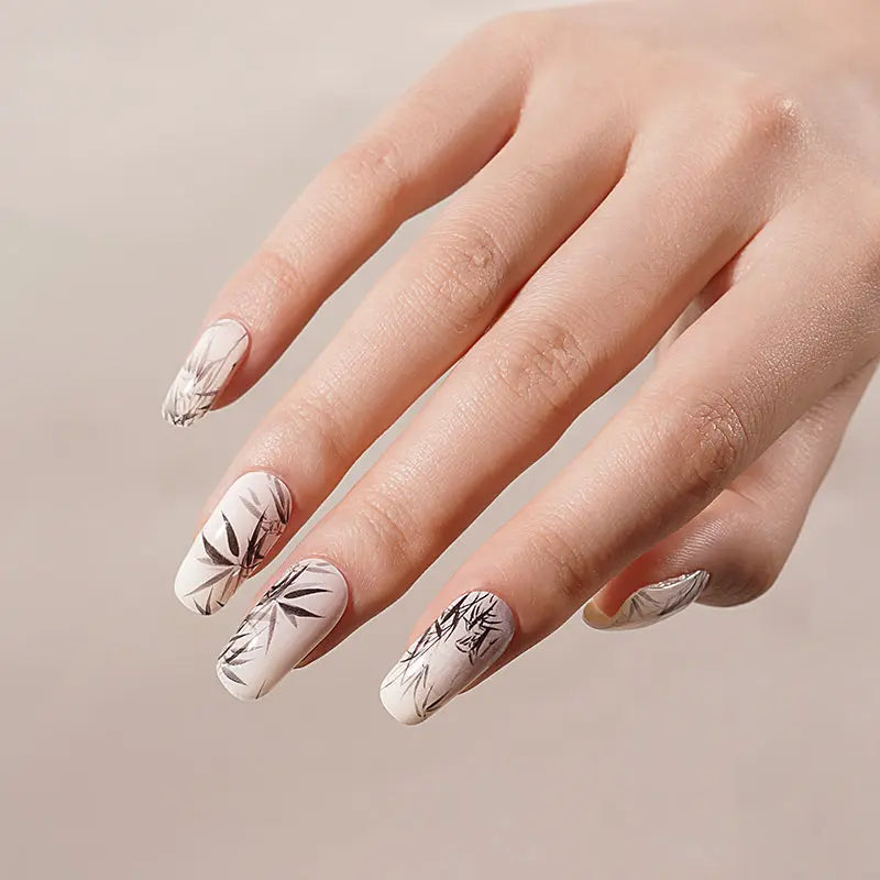 Private Label Black and White Bamboo Pattern Gel Nail Stickers HUIZI