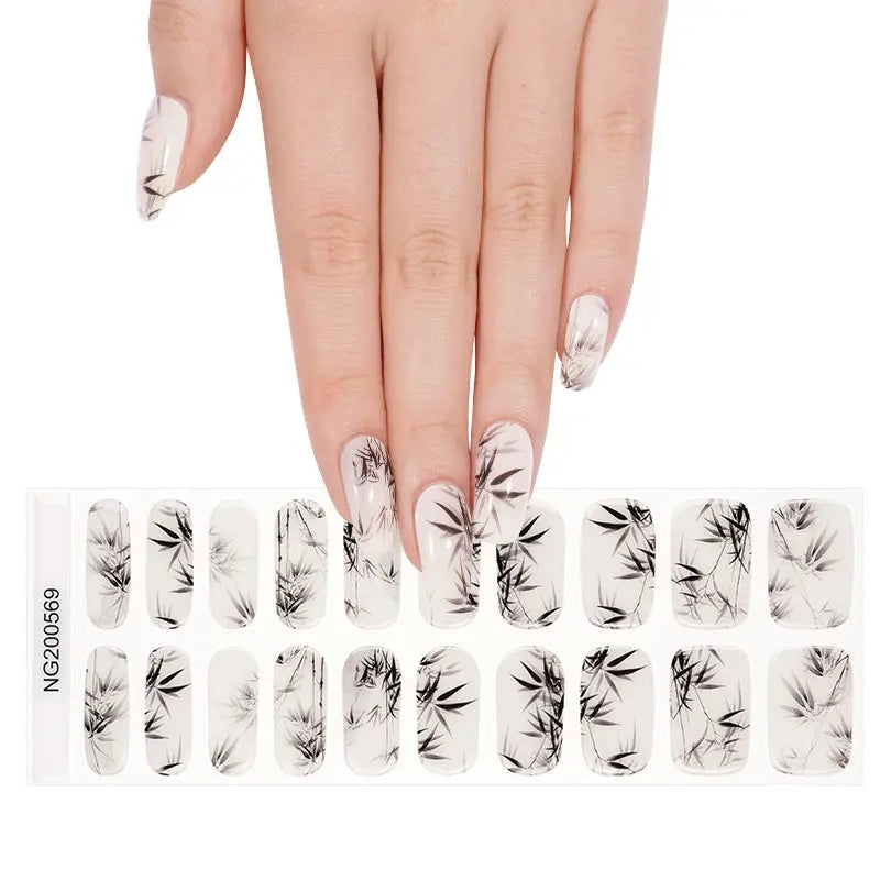 Private Label Black and White Bamboo Pattern Gel Nail Stickers HUIZI