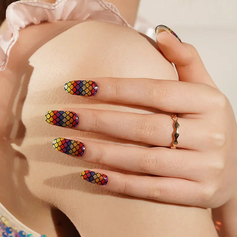 Rainbow Mermaid Scale Nail Wraps – Gel Finish Self-Adhesive Nail Strips for Wholesale & Private Label HUIZI