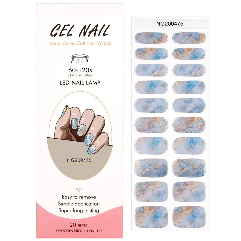 Semi Cured Gel Nail Strip Manufacturer Custom Marble Gel Nail Sticker Glitter Nails HUIZI