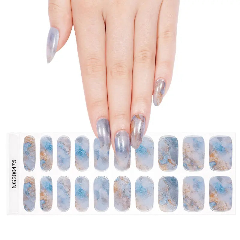 Semi Cured Gel Nail Strip Manufacturer Custom Marble Gel Nail Sticker Glitter Nails HUIZI