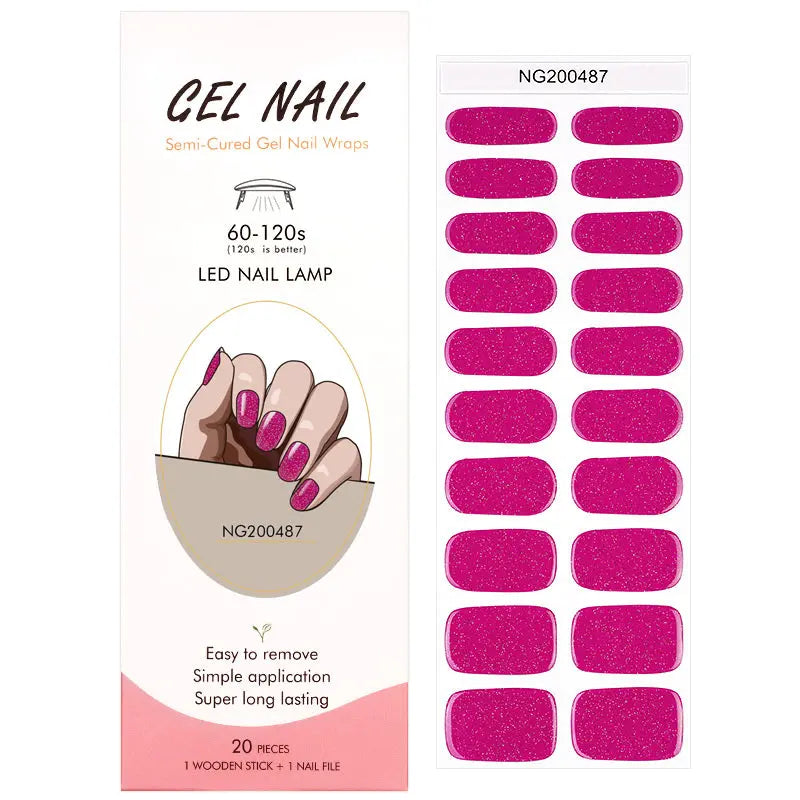 Semi Cured Gel Nail Strip Supplier Custom Barbie Pink Nail Sticker HUIZI