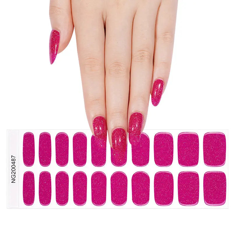 Semi Cured Gel Nail Strip Supplier Custom Barbie Pink Nail Sticker HUIZI