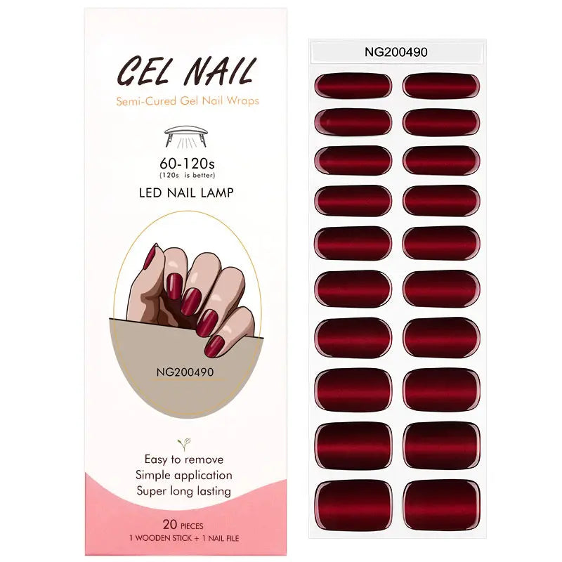 Semi Cured Gel Nail Strip Supplier Custom Cat-eye Glitter Nail Sticker HUIZI