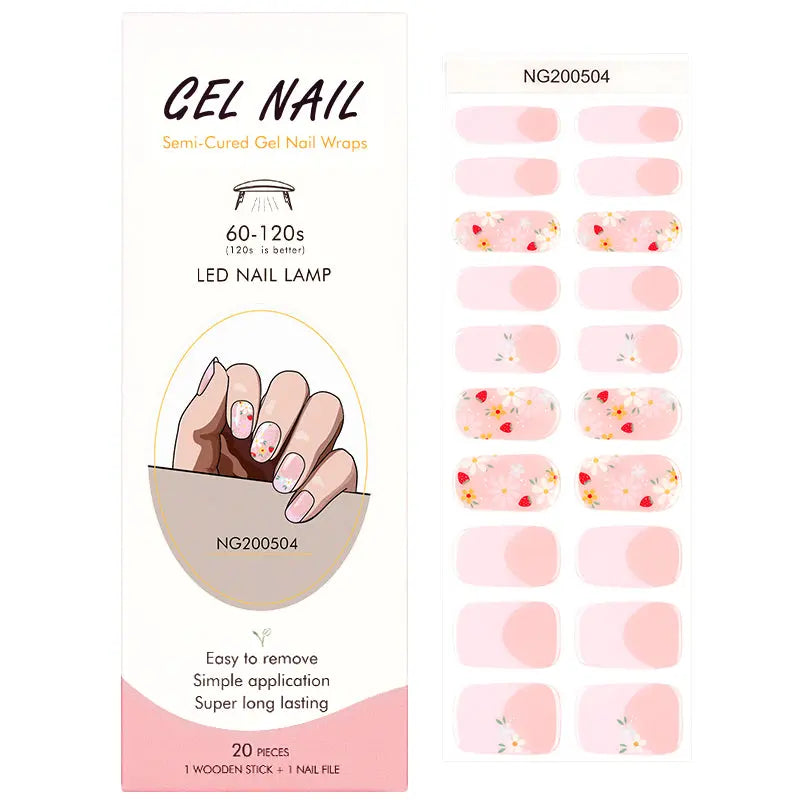 Semi Cured Gel Nail Strip Supplier Custom Floral French Nail Sticker HUIZI