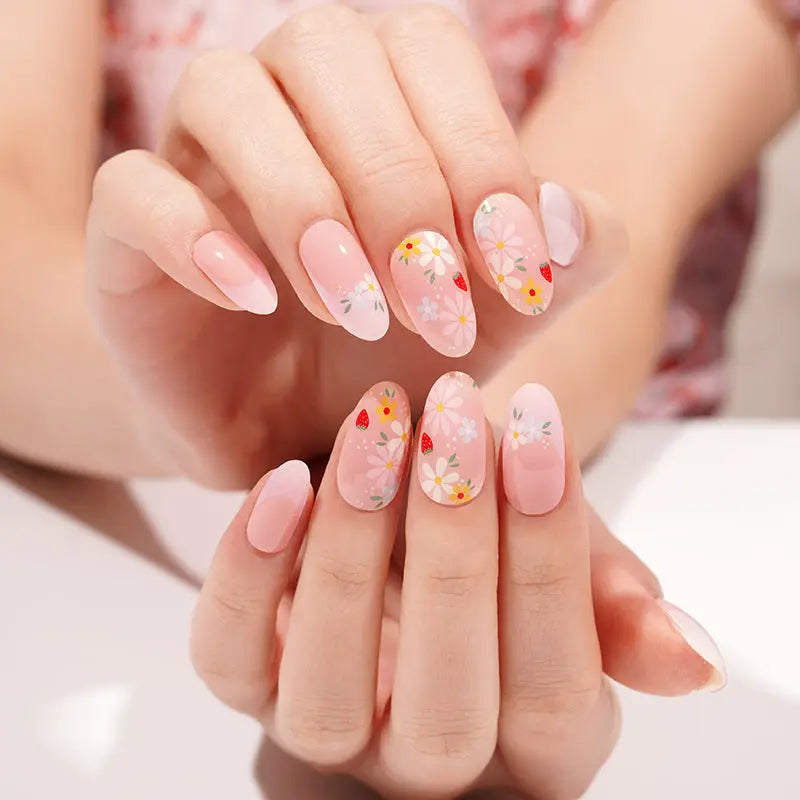 Semi Cured Gel Nail Strip Supplier Custom Floral French Nail Sticker HUIZI