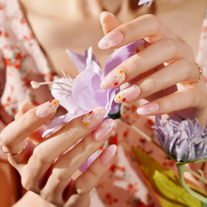 Semi Cured Gel Nail Strip Supplier Custom Floral French Nail Sticker
