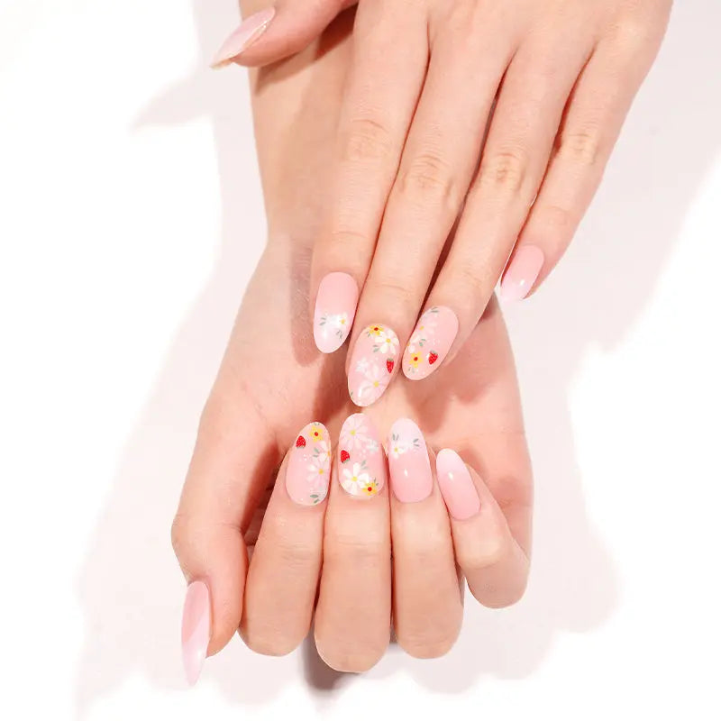 Semi Cured Gel Nail Strip Supplier Custom Floral French Nail Sticker HUIZI