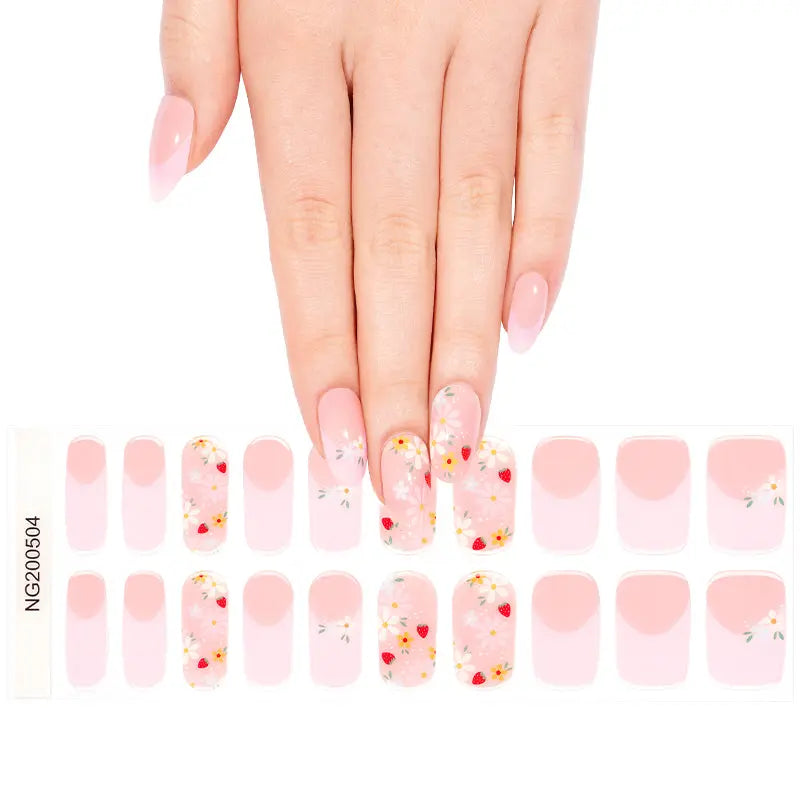 Semi Cured Gel Nail Strip Supplier Custom Floral French Nail Sticker HUIZI