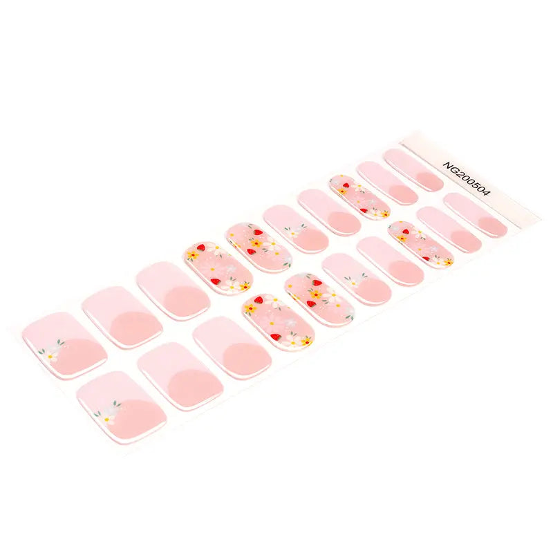 Semi Cured Gel Nail Strip Supplier Custom Floral French Nail Sticker HUIZI