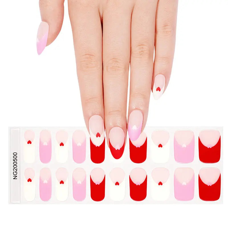 Semi Cured Gel Nail Strip Supplier Custom French Love Heart Nail Sticker HUIZI