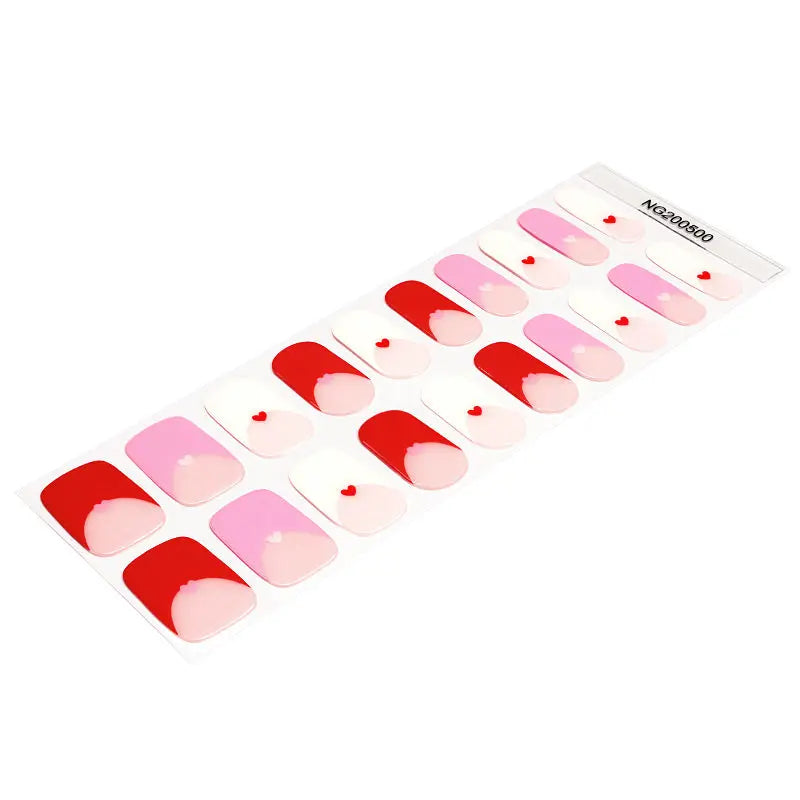 Semi Cured Gel Nail Strip Supplier Custom French Love Heart Nail Sticker HUIZI