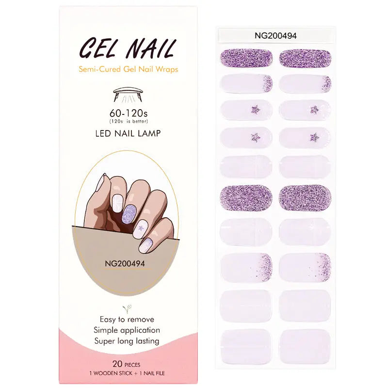 Semi Cured Gel Nail Strip Supplier Custom Glitter Winter Snow Nail Sticker HUIZI