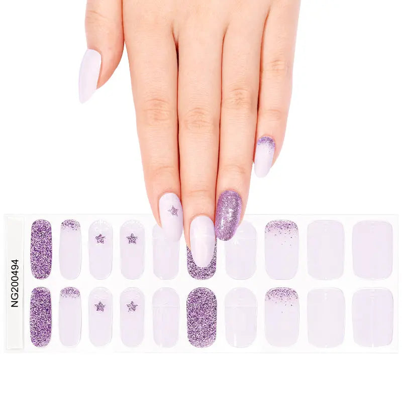 Semi Cured Gel Nail Strip Supplier Custom Glitter Winter Snow Nail Sticker HUIZI