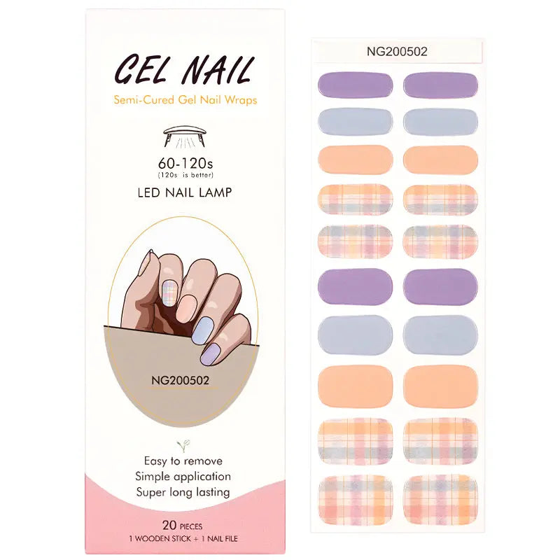 Semi Cured Gel Nail Strip Supplier Custom Matte Plaid Nail Sticker HUIZI