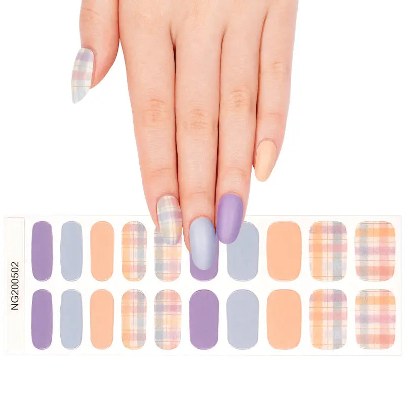 Semi Cured Gel Nail Strip Supplier Custom Matte Plaid Nail Sticker HUIZI