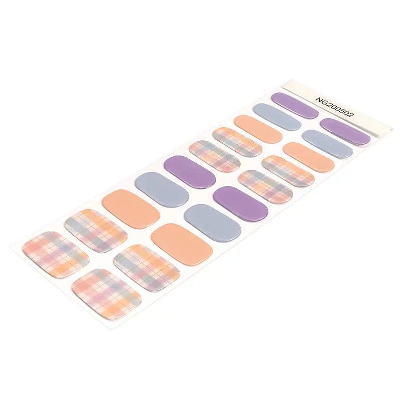 Semi Cured Gel Nail Strip Supplier Custom Matte Plaid Nail Sticker HUIZI