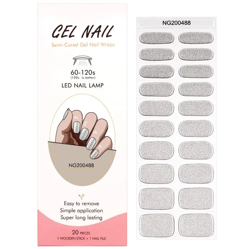 Semi Cured Gel Nail Strip Supplier Custom Mirror Glitter Nail Sticker HUIZI