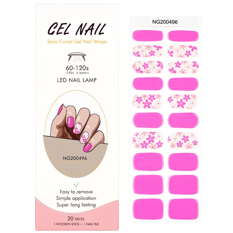 Semi Cured Gel Nail Strip Supplier Custom Purple Flower Nail Sticker HUIZI