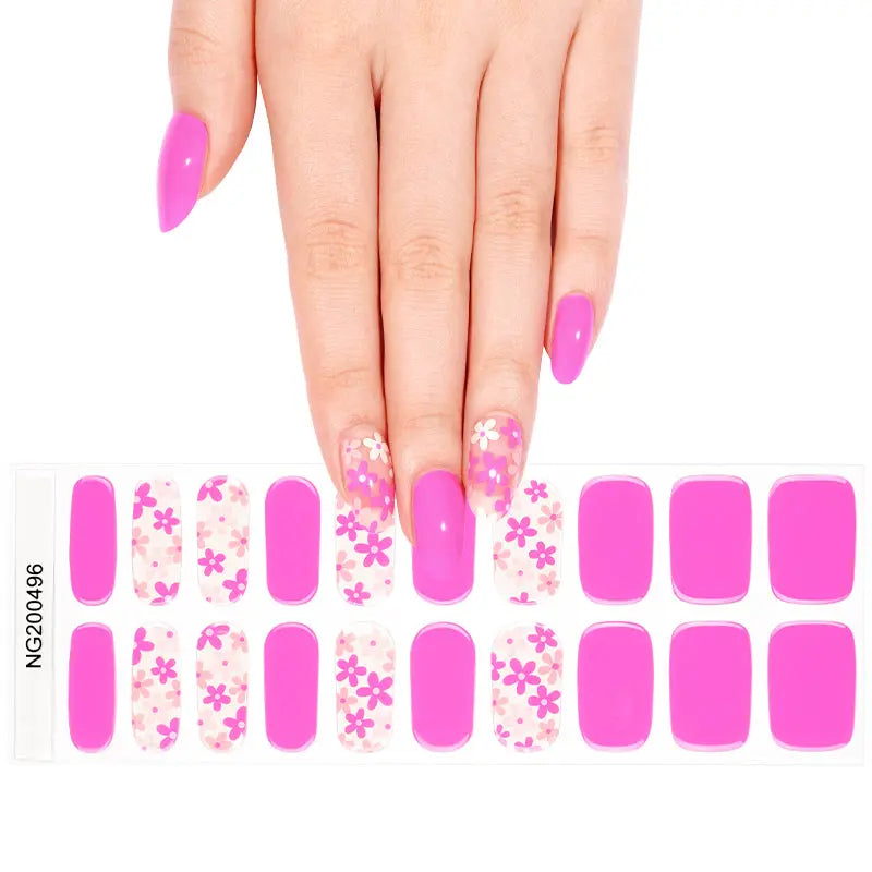 Semi Cured Gel Nail Strip Supplier Custom Purple Flower Nail Sticker HUIZI